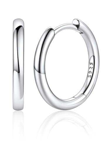 Image of Silvora 14K Gold Plated Huggie Hoop Earrings for Women, Small Sterling Silver Hoops, Hypoallergenic Cartilage Earrings for Sensitive Ears 8 /10 /12 /14 /16 /18 /20MM