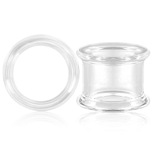 BOKABOO Glass Ear Gauges Plugs and Tunnels- Crystal Clear, Hypoallergenic, Double Flared Saddle Gauges Earrings, 2g(6mm) Ear Stretcher Expander Body Jewelry