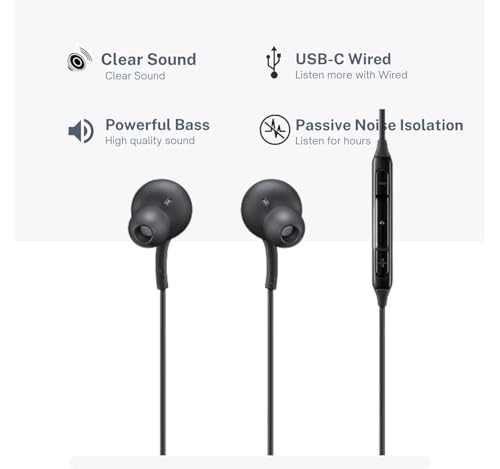 Image of Lynacz Original Buds 3 Type-C Wired Earphone with Powerful Bass & Crisp Sound Quality, Compatible with Android Smartphones Like Samsung, Xiaomi & OnePlus (Black)