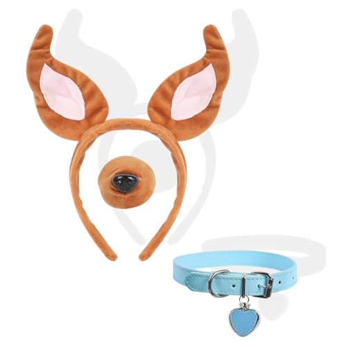 fKiZanthene Dog Costume Set 3 Pcs with Ears Headband Nose and Collar Brown Animal Fancy Dress Accessories for Kids and Adults Doo Style Outfit for Halloween and Party Cosplay