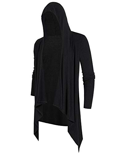 Poriff Mens Long Hooded Cardigan Long Sleeve Thin Cardigans Ruffle Shawl Collar Lightweight Drape Cape Overcoat Pockets3
