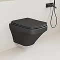 Little Meerkat Wall Mounted Toilet - Black Square Wall Hung Toilet With Soft Close Seat - Space Saving Design