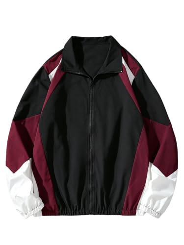 Image of SOLY HUX Men's Varsity Jacket Zipper Color Block Windbreaker Jackets Coats | Long Sleeve, Streetwear