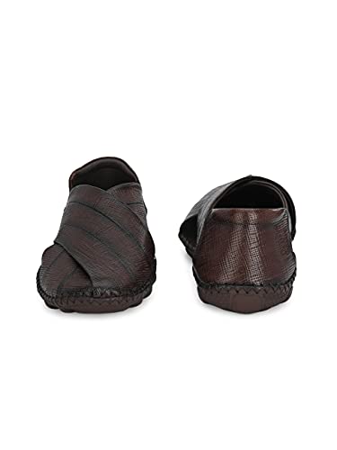 Image of HITZ Men's Brown Leather Slip-On Shoe Style Sandals