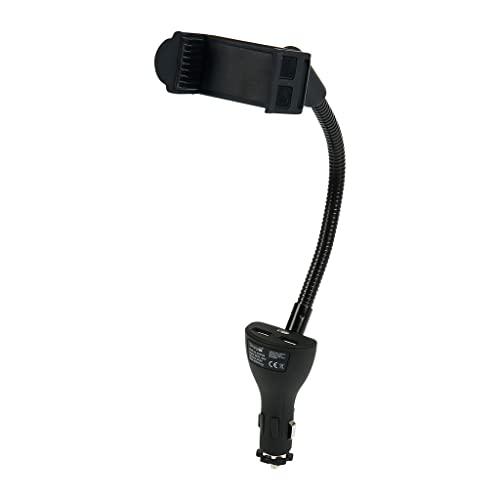 TURBOCAR – Soporte para Smartphone de Coche, 2 Puertos USB, Soporte Universal para Smartphone, función Cargador de 2 Puertos USB, Distancia de hasta 8 cm de Ancho, Ajustable – Montaje en Enchufe para