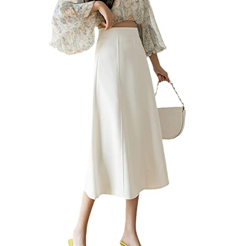 Jupe de printemps pour femme taille haute rétro chic couleur unie abricot riz