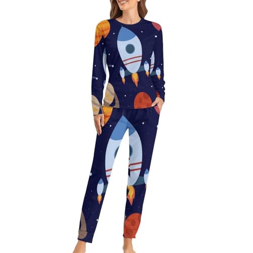 Ensemble de pyjama femme Rocket Planet avec t-shirt manches longues et pantalon de nuit confortable