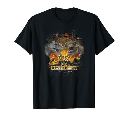 T-shirt T. Rex VS Giganotosaurus combat Jurassic World Dominion noir