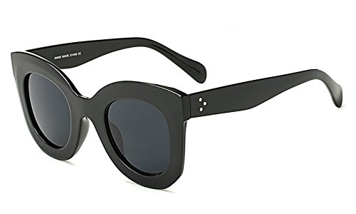 Butterfly Sunglasses Semi Cat Eye Glasses Plastic Frame Clear Gradient Lenses (Black, 45MM)