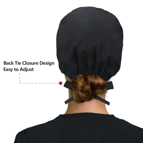 Image of Adjustable Scrub Cap with Button, Satin-Lined Cotton Scrub Hat Sweatband, Elastic Working Hat Unisex, One Size