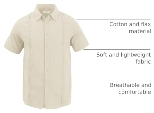 Image of JEKAOYI Mens Casual Linen Cotton Button Down Short Sleeve Shirts Cuban Camp Guayabera Beach Tops