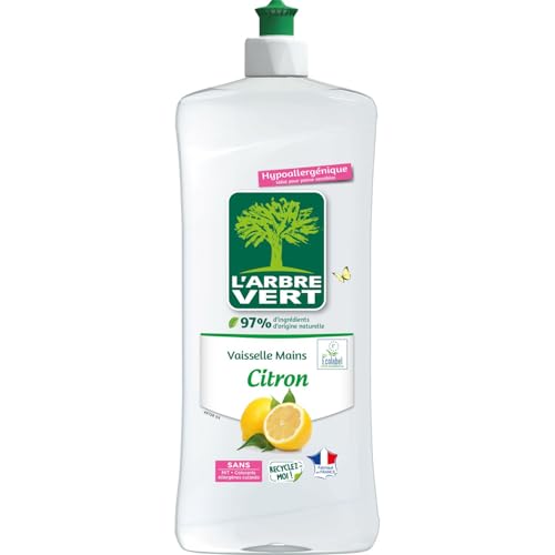 L'Arbre Vert Vaisselle Mains Ecolabel Citron - Hypoallergénique - 97% d'ingrédients d'origine naturelle - 750mL