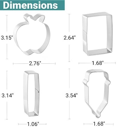 Cookie Cutters 4 Pcs, For Back To School And Teacher Appreciation, By Job Jol, Apple, Pencil, Paper, Ruler #TOP1