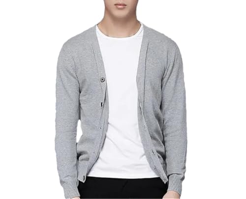 Men's Cotton Knitted Cardigan Sweaters Solid Color Long Sleeve V-Neck Loose Button Casual Cardigan
