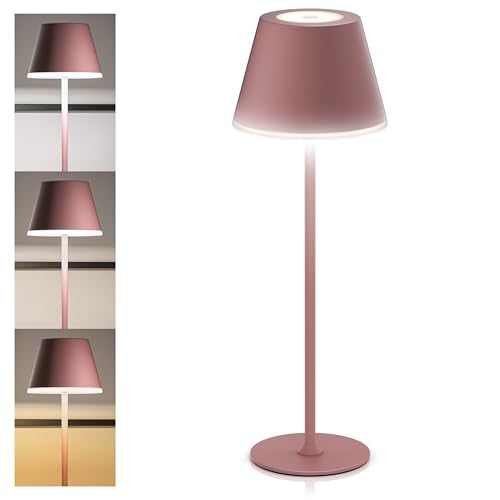 CSL - Tischlampe LED mit Akku - Kabellos - Touch - Helligkeit dimmbar - warmweiß neutralweiß kaltweiß - Metall - großer Akku - Tischleuchte - Nachttischlampe - Leselampe - Indoor/Outdoor - Rose
