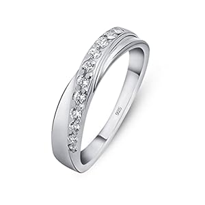 Amberta Women’s 925 Sterling Silver Ring Crossover Band with Zirconia Stones