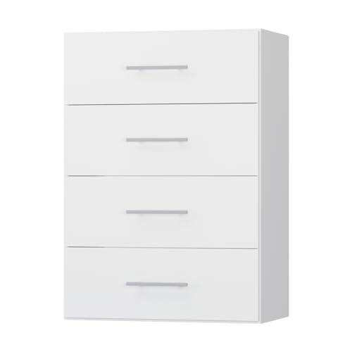 Best Closet System With Drawers for Small Closet: Top Space-Saving Picks 6 MODCART 4 Drawer Short Tower, Modular Wood Closet System Organizer with Storage, Clothing Rack for Hanging Clothes, White, 25.5