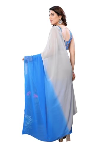 Image of RAJESHWAR FASHION WITH RF Ombre Plain Georgette Sarees For Women /College Girls Farewell With Digital Print Blouse
