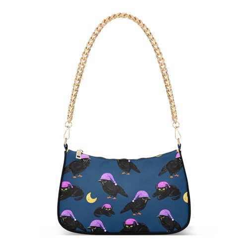 Black Crows Shoulder Bag for Women, Handbag with Chain Strap, Soft Purse Tote Bag for Ladies