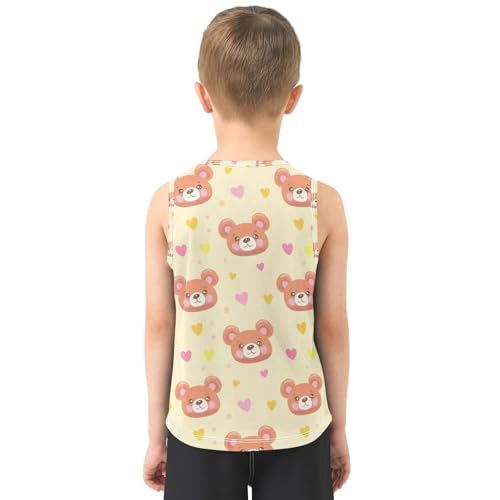 J JOYSAY Cartoon Bear Heart Beige Boys Tank Top Sleeveless Muscle Shirts Quick Dry Kids T-Shirts 3-15T3
