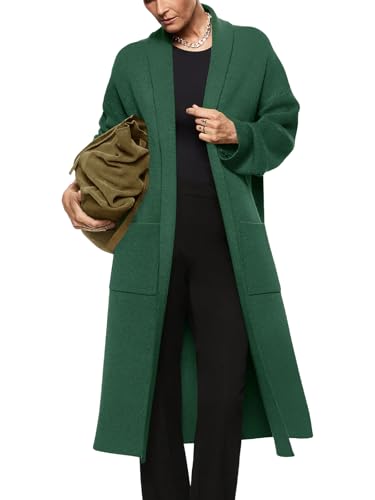Image of Womens Long Sleeve Maxi Cardigan Open Front Oversized Knitted Sweater Coat Casual Lapel Warm Overcoat with Pockets