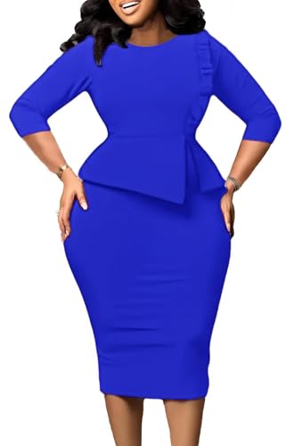Image of Midi Dress for Women Elegance Church Dresses Office Work Bodycon Pencil Dress Casual Spring and Autumn Business Outfits
