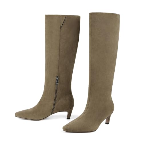 Image of Modatope Knee High Boots Women Square Toe Kitten Heel Tall Boots