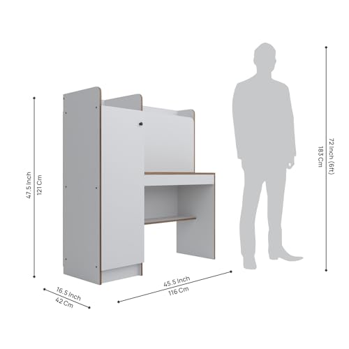 Image of NEUDOT Vision Engineered Wood Study Table with Single Door Storage | Frosty White Finish | Compact & Modern Work Desk | Durable Study & Laptop Table for Home Office