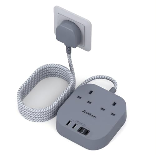 Addtam 1.6M Extension Lead with USB Slots, Power Strips with 2 Way Outlets