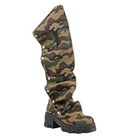 Liliana Women's Platform Boots Slouch Fold Over Knee High Boots Pull On Tall Boots With Full Zipper Mageo Camouflage 11