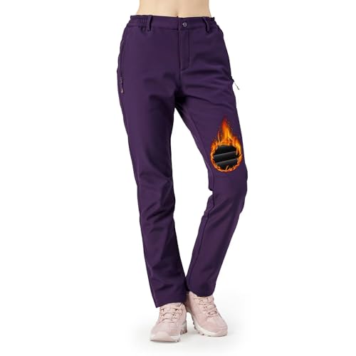 tectop Women's Waterproof Hiking Slim Fit Pants with Fleece Lining for Winter, Snow, Ski, and Board - Soft Shell Pants PW7610 Purple L