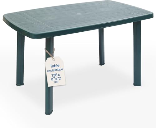 Tomaino - Table de jardin carrée en plastique - Table extérieure en plastique pour 6 places avec pieds démontables et trou pour parasol - Table basse...