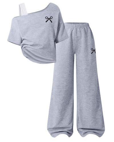 Kxuryueo Tween Girls Outfit Two Piece Trendy Set ow Print Top & Wide Leg Pants Size 13 14