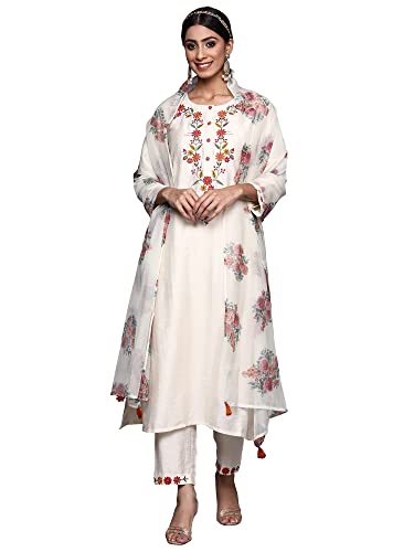Image of INDO ERA Viscose Rayon Embroidered Kurta Pant With Dupatta Set For Women