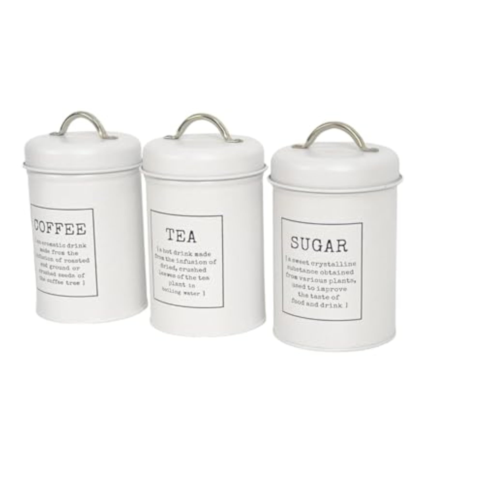 Arched Handles Kitchen Jar Set Printed 3-Pieces White Metal