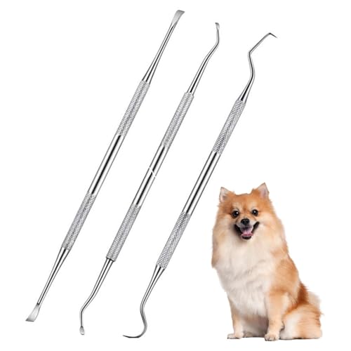 Pixaro Zahnstein Entferner Set für Hunde - 3PCS Zahnsteinentferner Set für Hunde und Katzen, Edelstahl Zahnreinigung, Zahnsteinentferner Hund Doppelseitig, Hundezahnpflege zur Zahnsteinentfernung