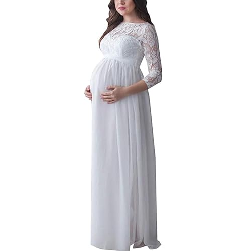 vewoza Vestido de maternidad para fotografía, de gasa, con hombros descubiertos, elegante, con abertura frontal, vestidos largos de embarazo para sesión de fotos, B-blanco, XL