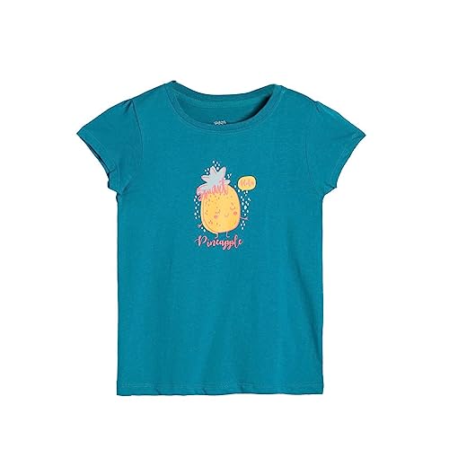 Image of miniklub Girls Round Neck Short Sleeve Knitted Cotton Top (Green Color)