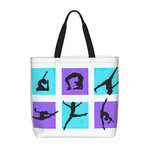 Large Capacity Shoulder Bag with Zipper,Reusable Grocery Gymnastics Game Print Tote Bag for Shopping