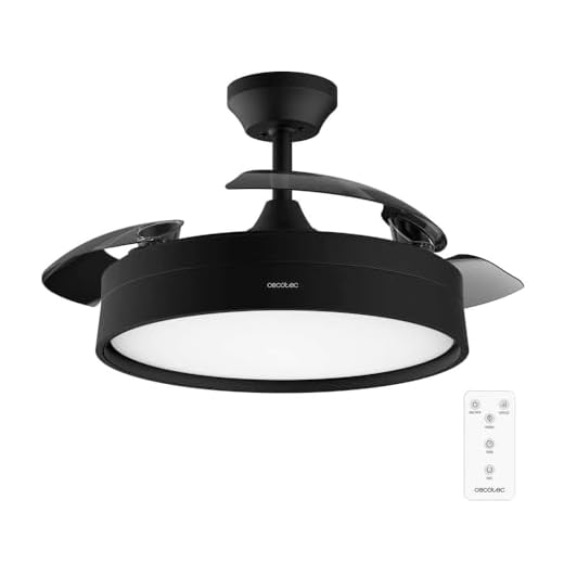 Cecotec Ventilador de Techo con Luz y Aspas Retráctiles EnergySilence Aero 4200 Invisible Black. 30W, Motor DC, Diámetro 42", Temporizador, 6 Velocidades, Mando a Distancia y Modo Winter-Summer