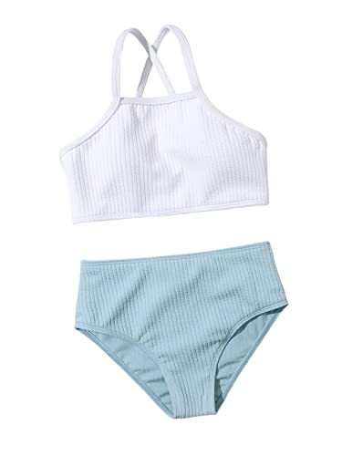 SHENHE Girl's 2 Piece High Waisted Bikini Sets Criss Cross Spaghetti Strap Swimsuit Bathing Suit