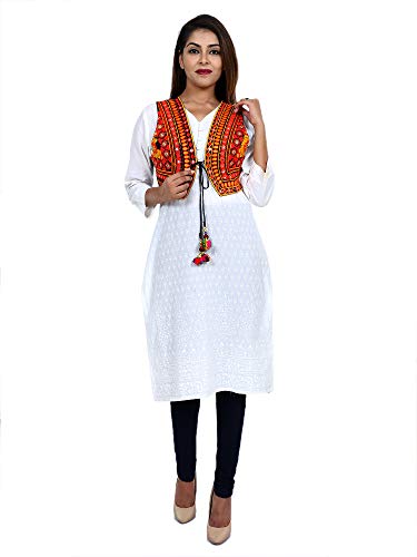 Image of Craft Trade Women's Cotton Embroidered Kutchi Jacket with Tassels Sleeveless Mirror Work