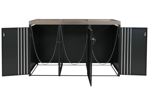 3er-Mülltonnenverkleidung HWC-O67, Mülltonnenbox mit Pflanzkasten, Metall 125x196x84cm 75kg - anthrazit