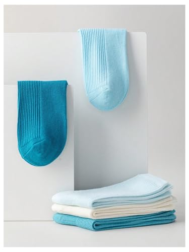 Image of OYOANGLE Women's 4 Pairs Striped Print Breathable Lightweight Ankle Socks Set Simple Casual Sock Gift Blue 36-39