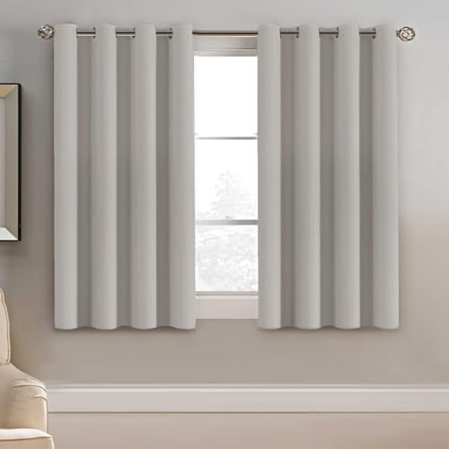 Image of H.VERSAILTEX Blackout Curtain for Living Room Small Window Kitchen Blackout Curtains 45 inch Length Energy Saving Solid Grommet Blackout Drape, One Panel, Stone, 52 inch W x 45 inch L