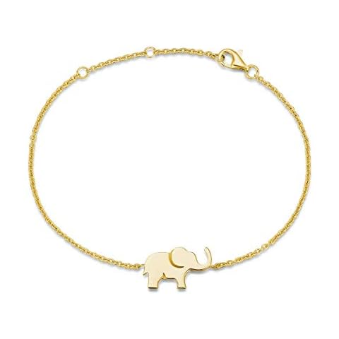 FANCIME Yellow Gold Plated 925 Sterling Silver High Polished Cute Mini Lucky Elephant Charm Bracelet Fine Jewellery for Women Girls - Chain Length: 6 + 1.2 Inch Cover