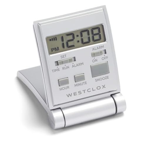 Westclox Travelmate LCD Travel Folding Alarm Clock 5", Silver Cover