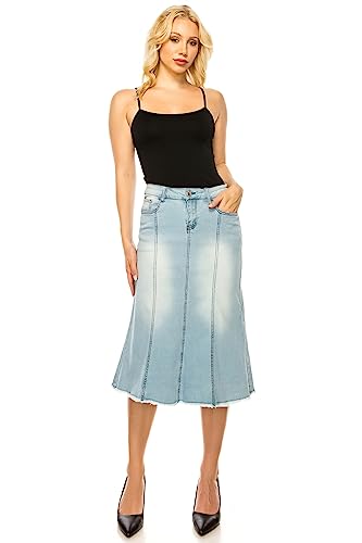Fashion2Love Women's Juniors/Plus Size Calf - Length Stretch Denim A-Line Skirt4