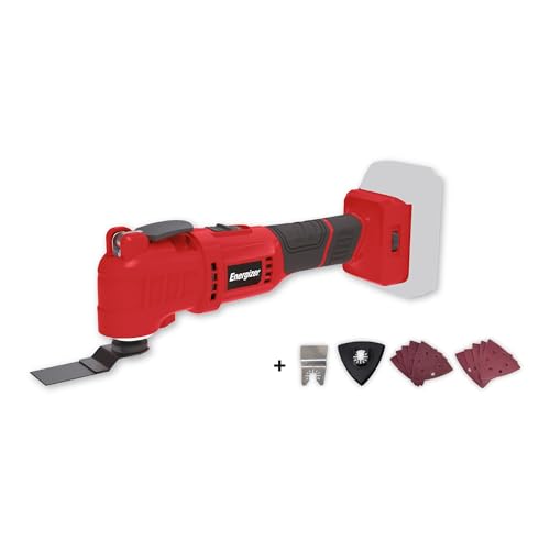 ENERGIZER - Outil Multifonction Sans Fil Multitool 20V Oscillant–7000-19000 o/min, 6 Vitesses, Poignée Soft Grip & Auxiliaire Sciage,Grattage,Sablage,Façonnage –Accessoires Inclus–Batterie Non Incluse