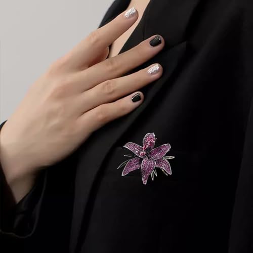 Image of Lily Flower Wedding Statement Brooch Art CZ Lapel Pin Austrian Crystal Leaf Bouquet Clusters Brooches Elegant Dress Suit Sweater Accessories for Women Ladies Party Prom Xmas Jewelry Gift